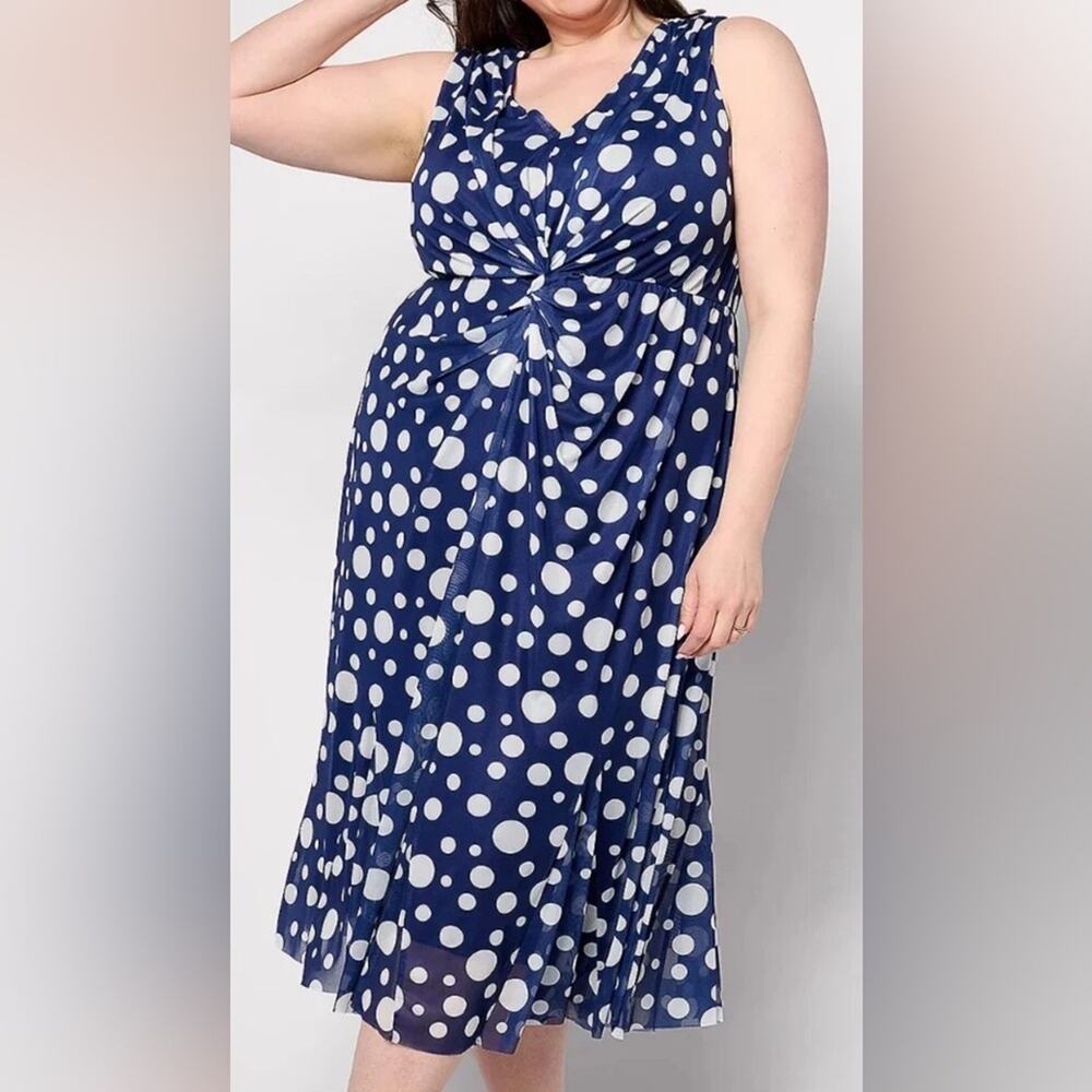 Isaac Mizrahi Navy and White Polka Dot Midi Dress
